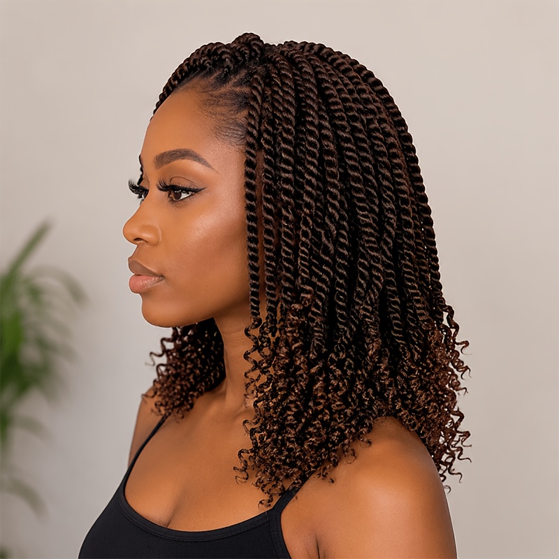 TEMU Lot de 6 sénégalaises crochetées, extensions de cheveux crochetées pré-torsadées synthétiques 8/12 pouces, torsades dreadlocks pour femmes,