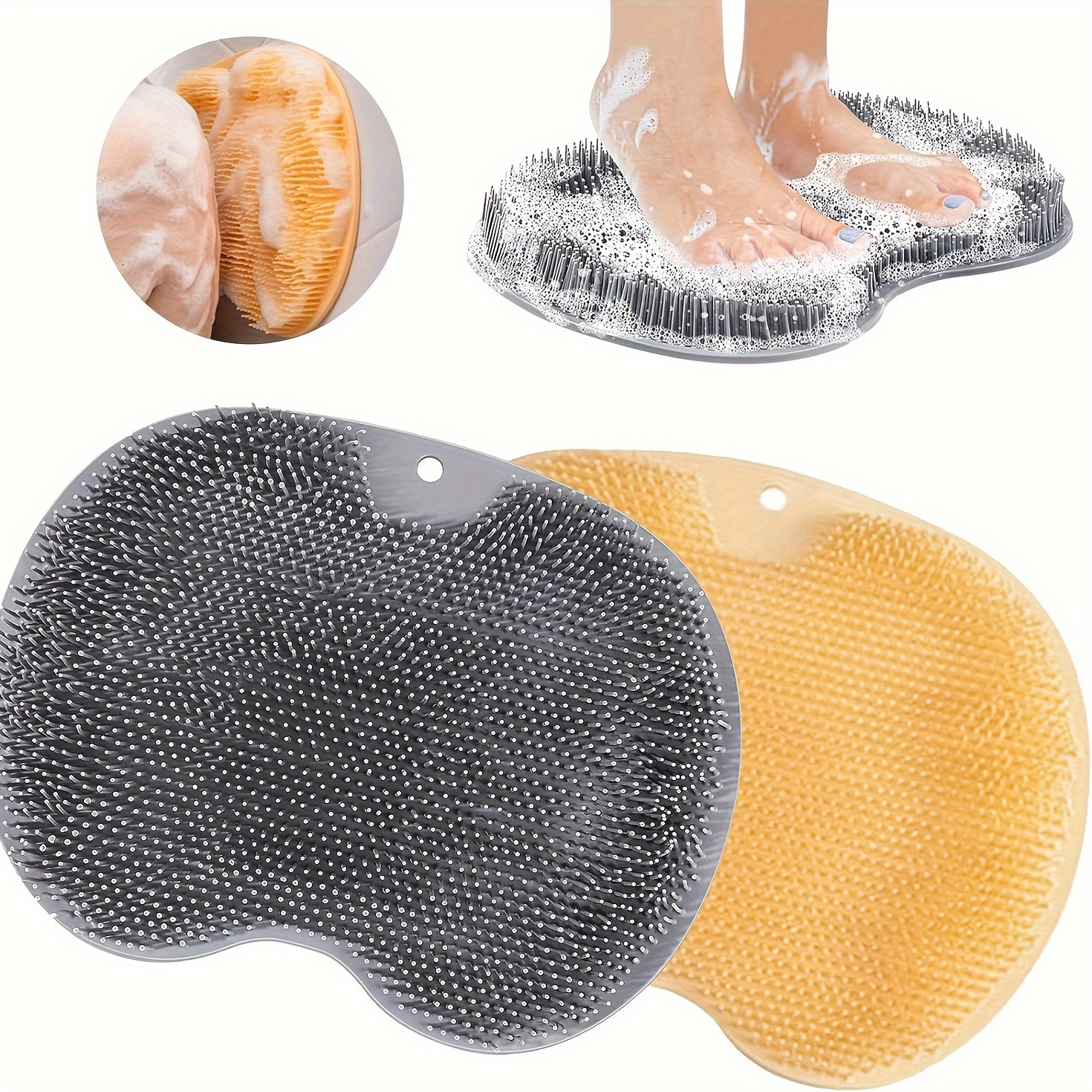 

2pcs Shower Foot Wash Pad, Exfoliating Pad, Shower Cleaning Tool, Suction Cup Back Scrubbing Pad, Foot Massage Mat, Bathroom Supplies, Showering Mat, Bathroom Accessories