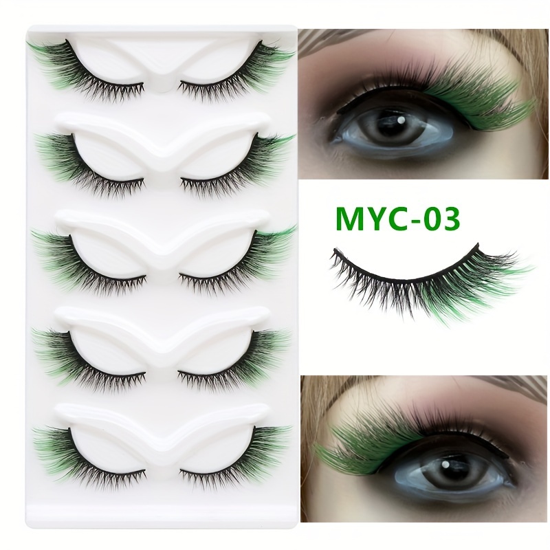Image of 5 Pairs Random Mixed Colored Cat Eye Fox Style False Eyelashes Fox Eye Tail Multi-colored Stage Evening Makeup Holiday Makeup Christmas Cosplay Natural Thick