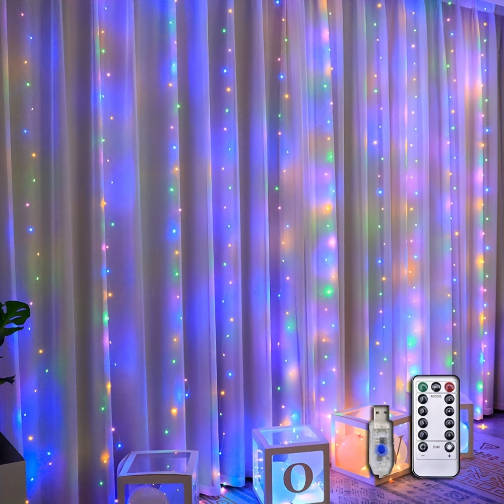 TEMU 1set 9.84ft Led Curtain Fairy Lights, 300 Led Remote Control Curtain Lights, Plug In Fairy Curtain Lights, Window Wall Hanging Curtain String