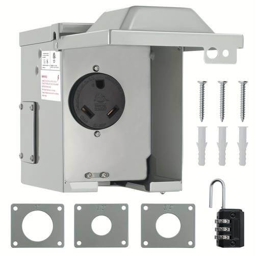 30A 125V RV/ Socket Box, Enclosed Lockable And TT-30R Socket Panel, Suitable For RV Camping, Travel, Trailer, Electric Vehicle