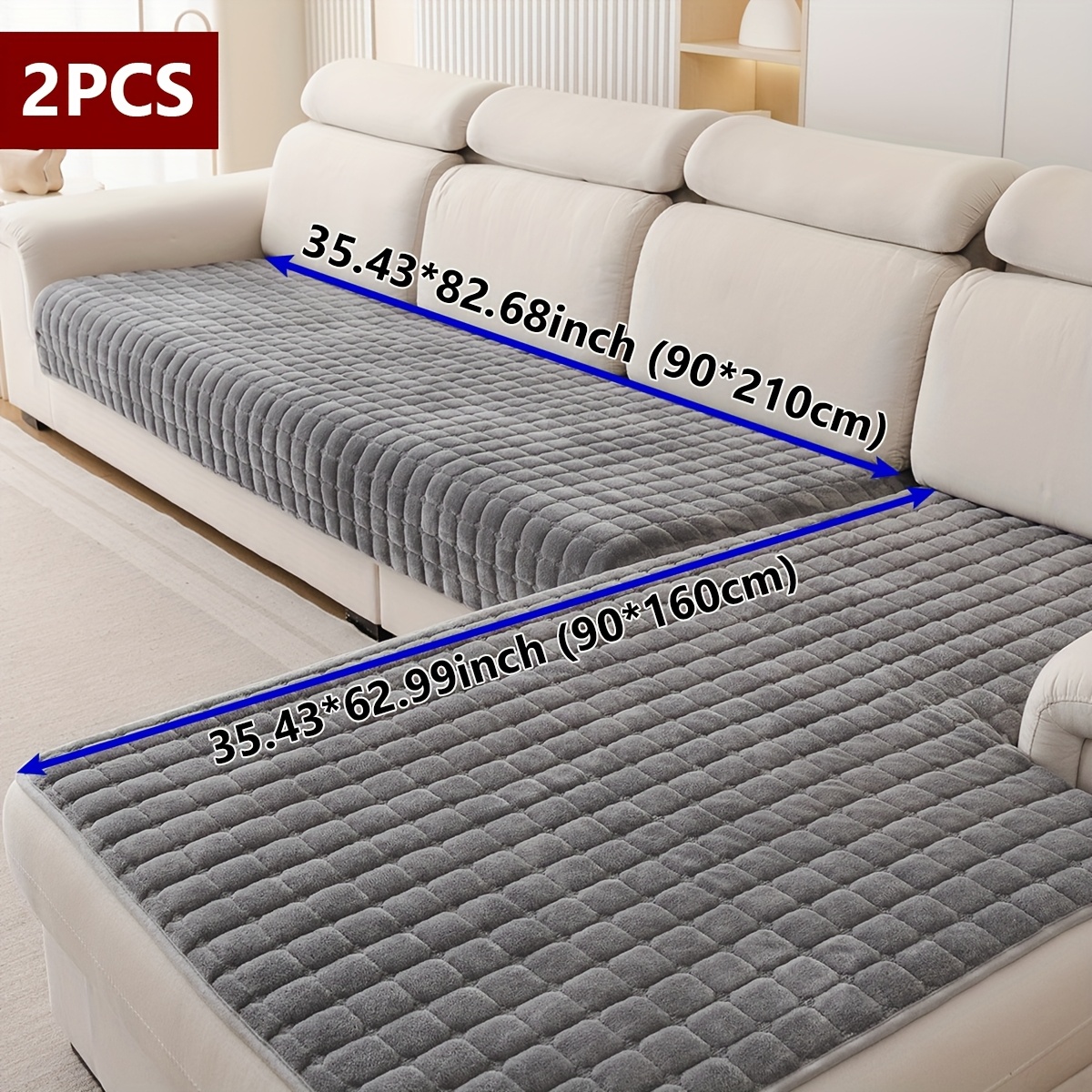 Image of 2pcss Minimalist Flannel Quilted Sofa Set - Non-slip Pet-friendly Cushion Covers For Sectional Couches, 2pcs Machine Washable Protector