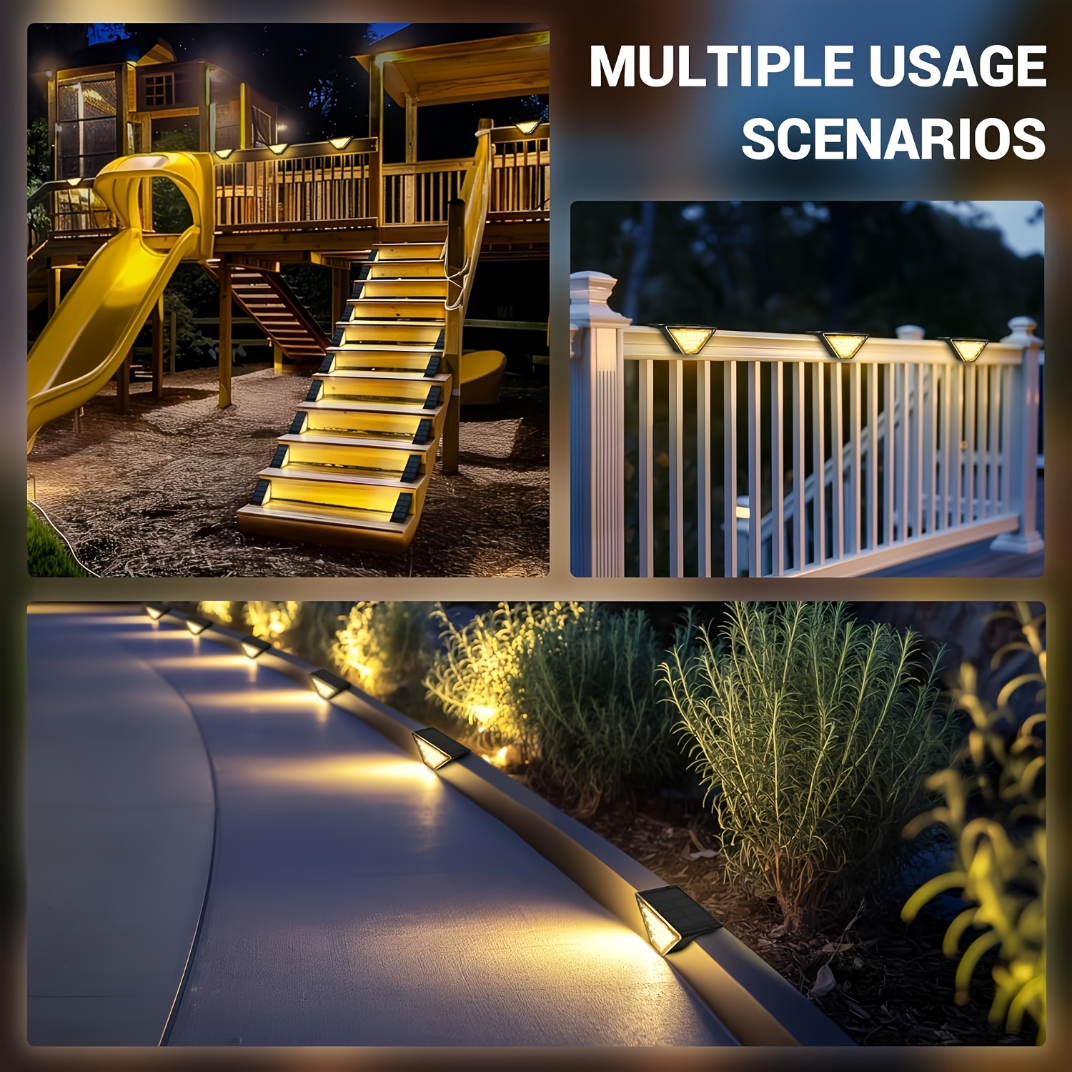 solar step lights for rv exterior outdoor stair lights with 24 leds triangular decorative deck lights suitable for rv steps yards stairs steps patios walls warm white light details 2