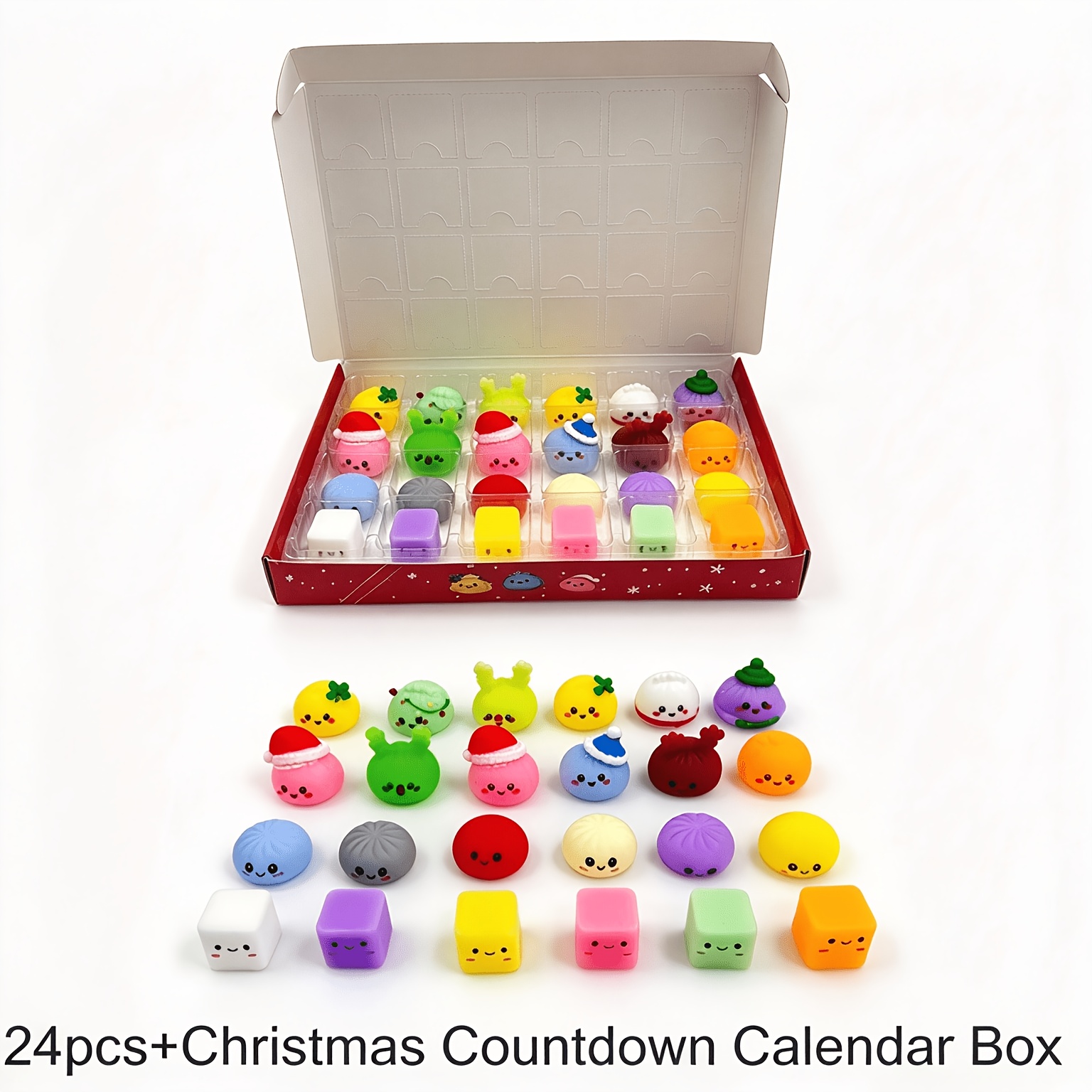 TEMU Christmas Squeeze Toys, Christmas Series Set Calendar Toys, Christmas Tree, 24pcs Christmas Buns Calendar + 1pc Christmas Top-spinning Small Toy