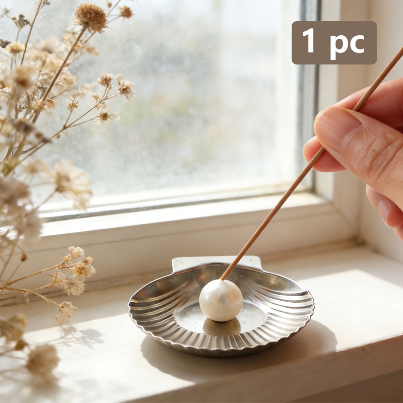 TEMU 1pc Creative Shell-shaped Incense Holder, -decorated Incense Holder, Decorative Home Incense Holder And Decoration Item, Stainless Steel Incense
