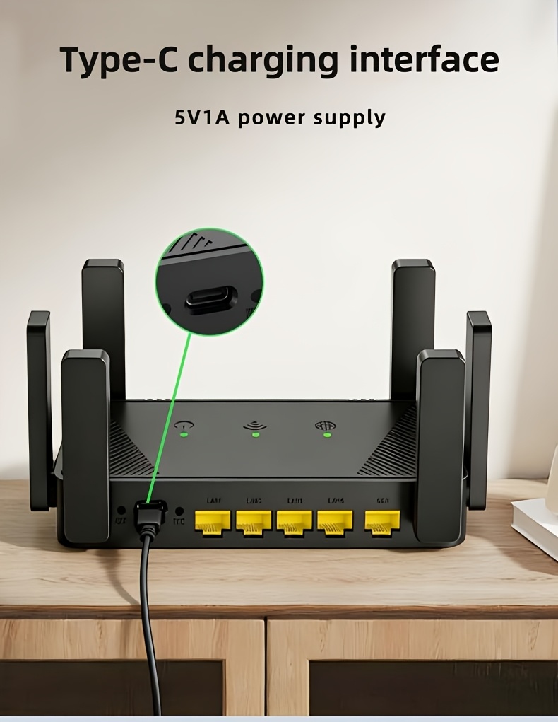 Home Smart Wireless Controller, 6-Antenna Portable Desktop 300m WiFi 6 Router, Supports 1 WAN + 4 LAN Ports, with 4 Powerful Functions: Repeater, AP, Router, and Dial-up