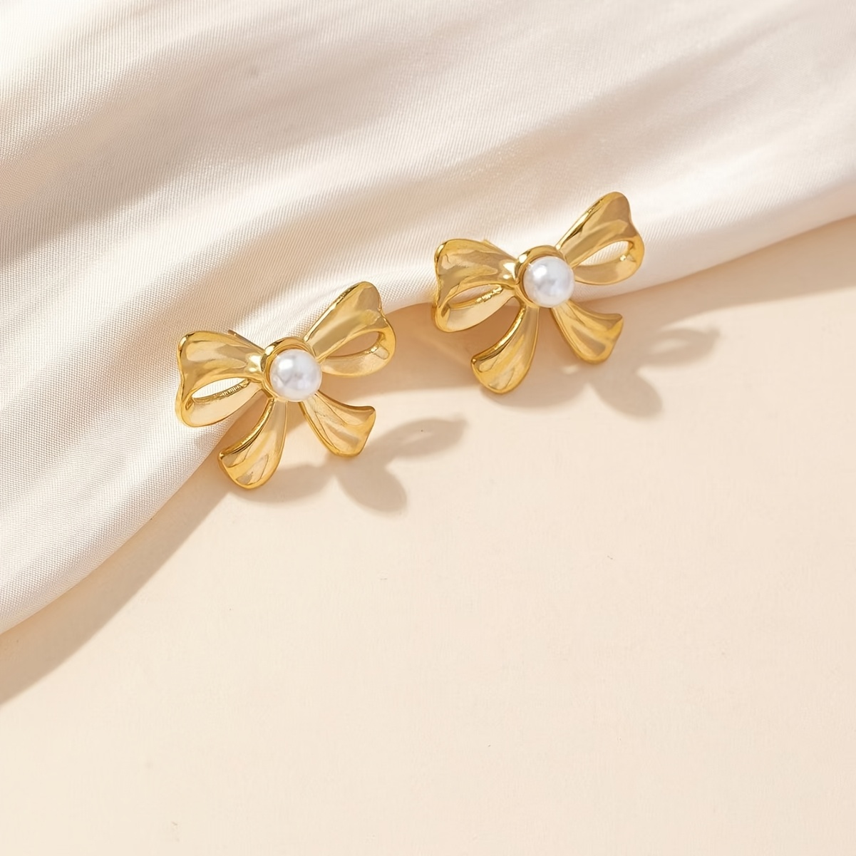 TEMU A Pair Of Elegant Bow-style Women's Earrings, Made Of Stainless Steel. Comfortable Accessories Suitable For Daily Wear, Banquets, Parties, Or