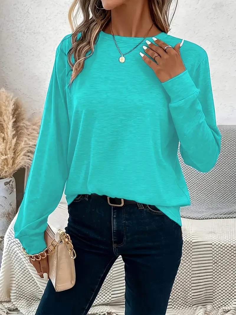solid color crew neck t shirt casual long sleeve t shirt for womens clothing Product details 10