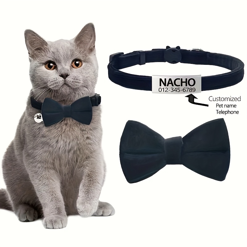 TEMU 1pc Plush Bow Custom Cat Collar, Adjustable Bow Plush Material, Pet Custom Collar Suitable For Puppies And Kittens, Without Battery