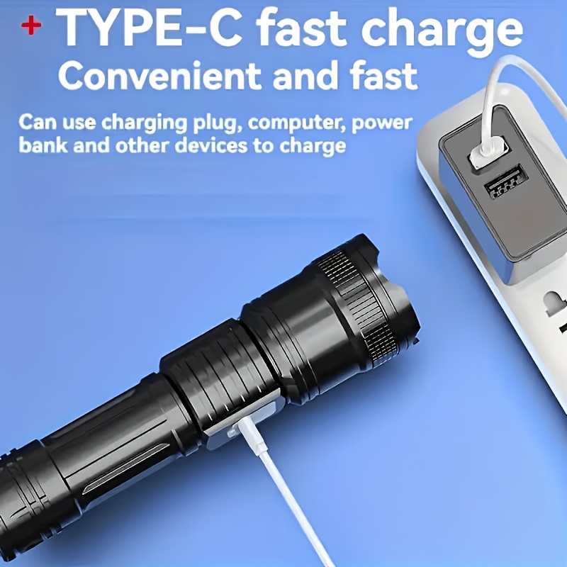 LED Portable Tactical Flashlight with Adjustable Beam and Rechargeable Battery