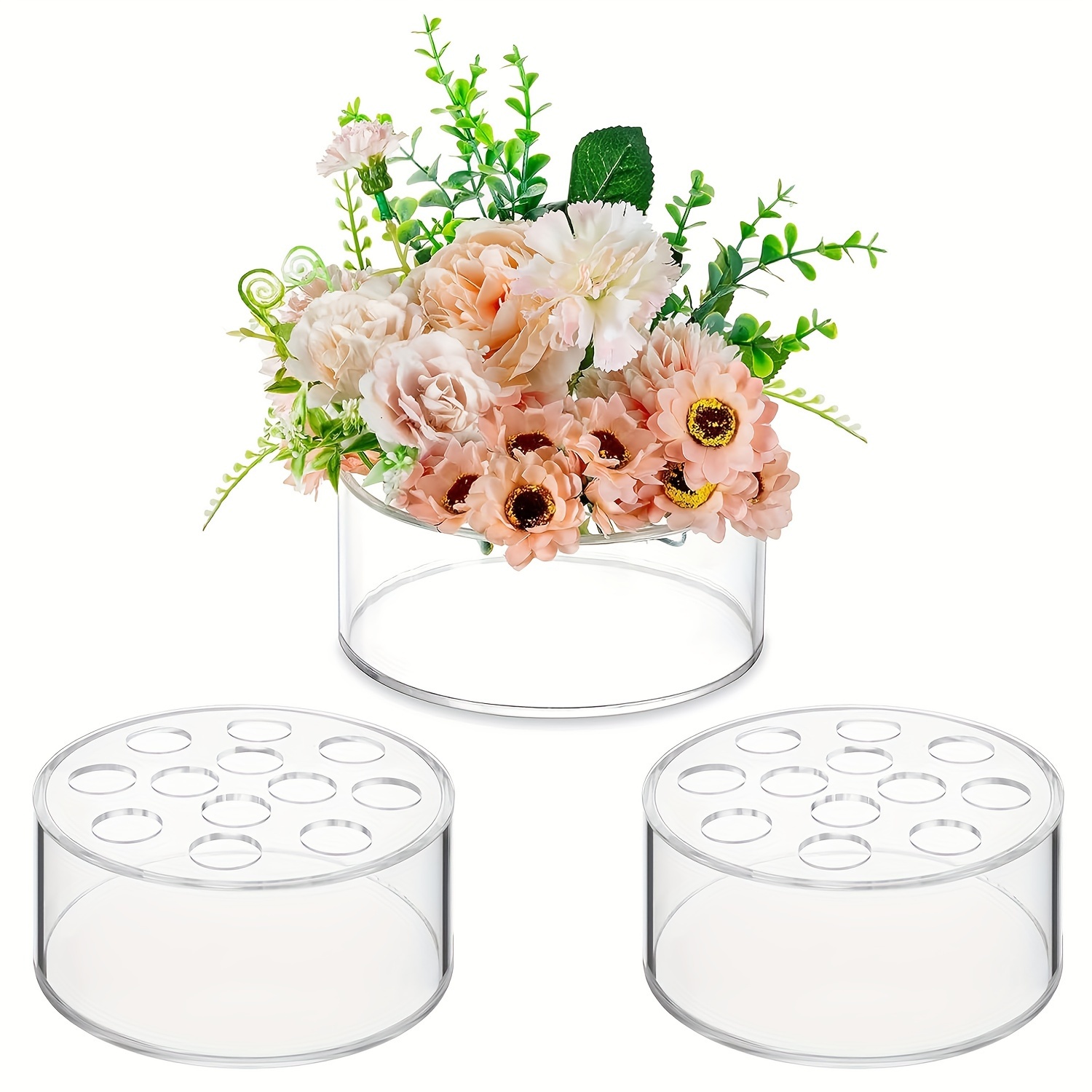 

3pcs/6pcs/10pcs Acrylic Floral Centerpiece For Dining Table Decorations Wedding Round Flower Vase 12 Holes Centerpiece Vases For Table Low Flower Holder With Holes For Home Birthday Party