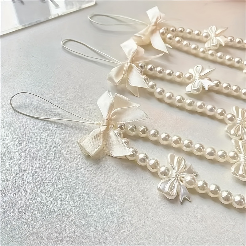 

Small Fresh Pearl Bracelet Mobile Phone Case Accessories Lanyard Pearl Bowknot Short Rope Accessories