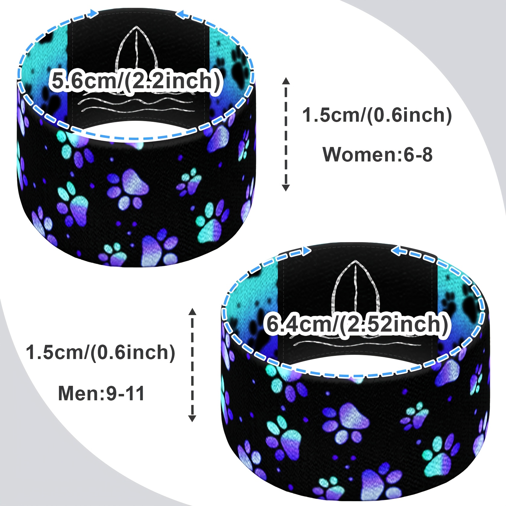 Blue Black Dog Paw Print Stretch Ring