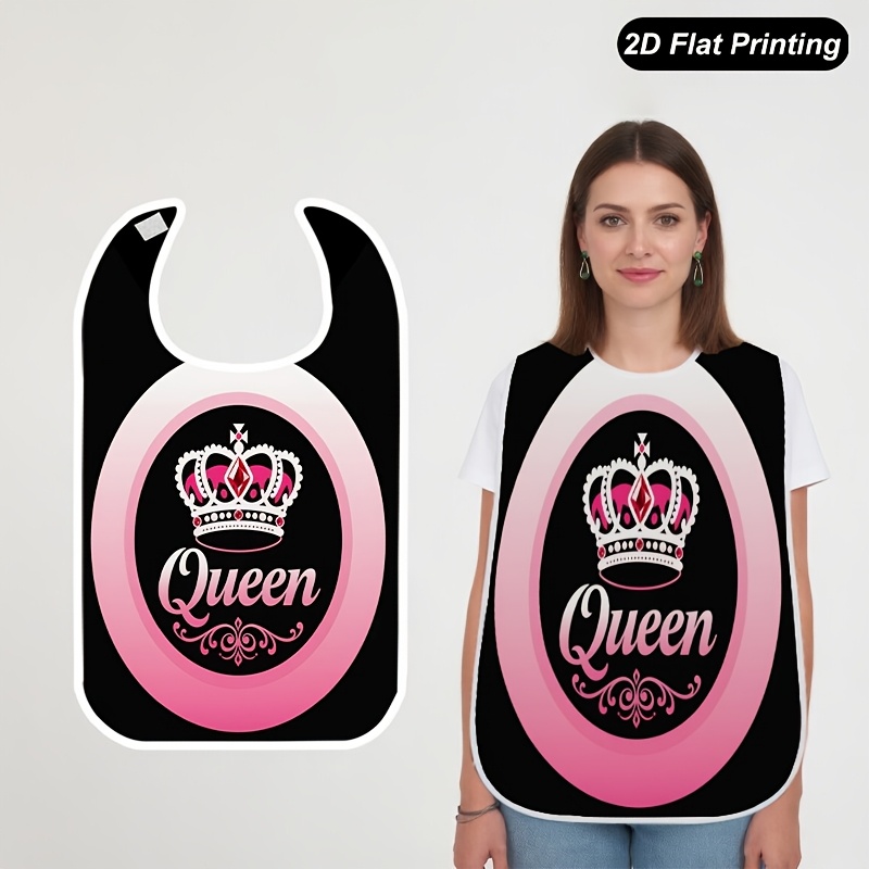 TEMU 1pc 2d "queen" Art Print Bib, Stylish For Adults And Seniors During Meals, Unisex, Tableware Print, Fun Pattern, Fashionable Drool Bib, Durable