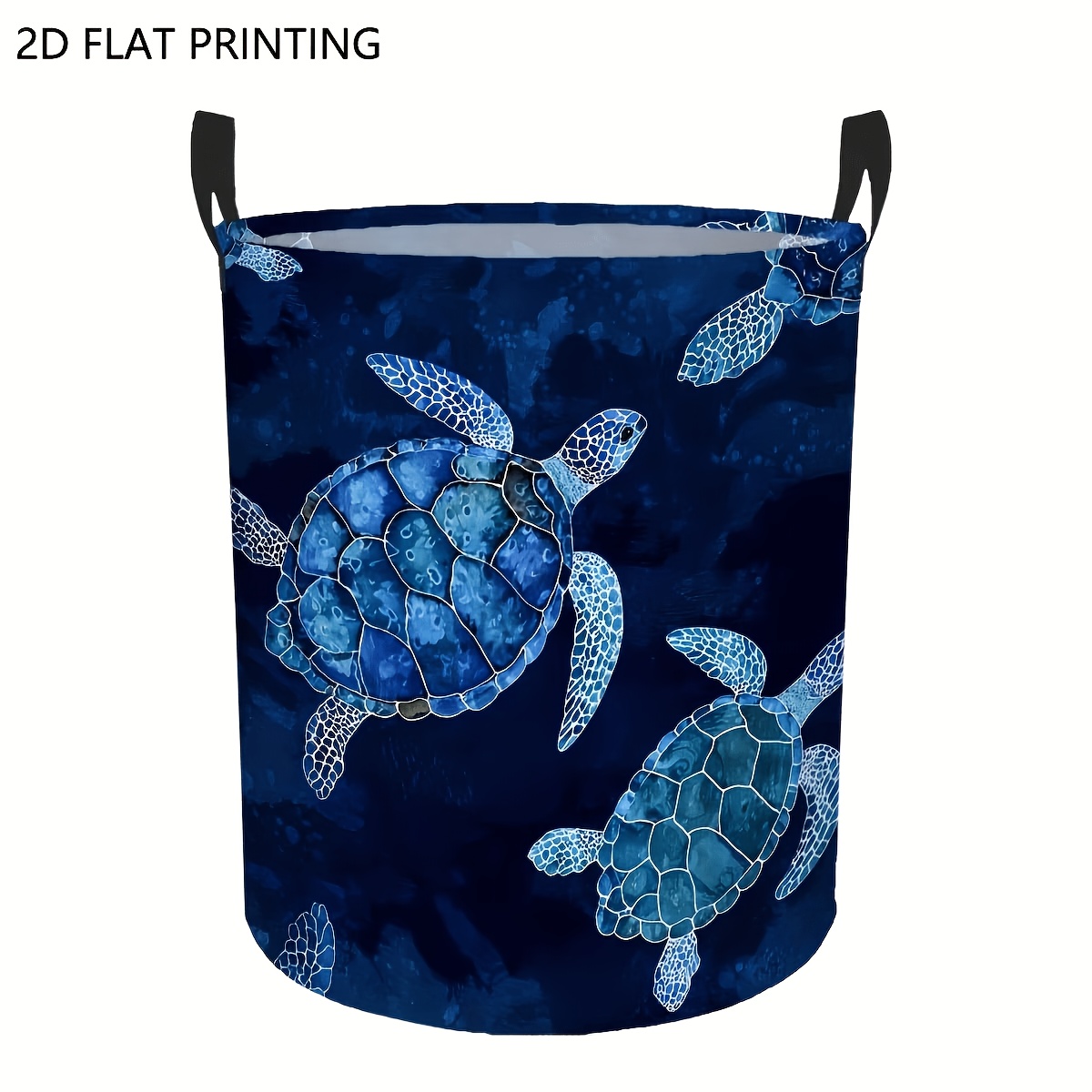 TEMU 1pc Deep Turtle Print Laundry Basket And Storage Basket, With Handle Circular Storage Basket, Suitable For Clothing Storage In Rooms And