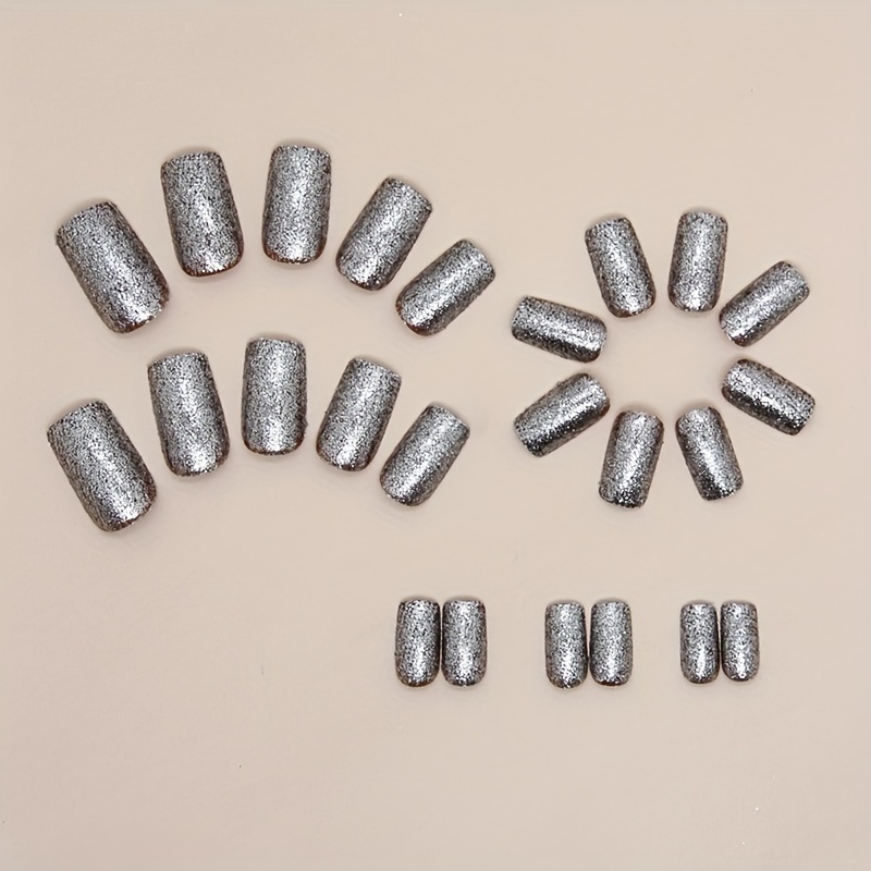 24 piece press on nails set short square shape with mixed color aura pattern glossy     sparkling nail extensions with jelly   nail file included 1