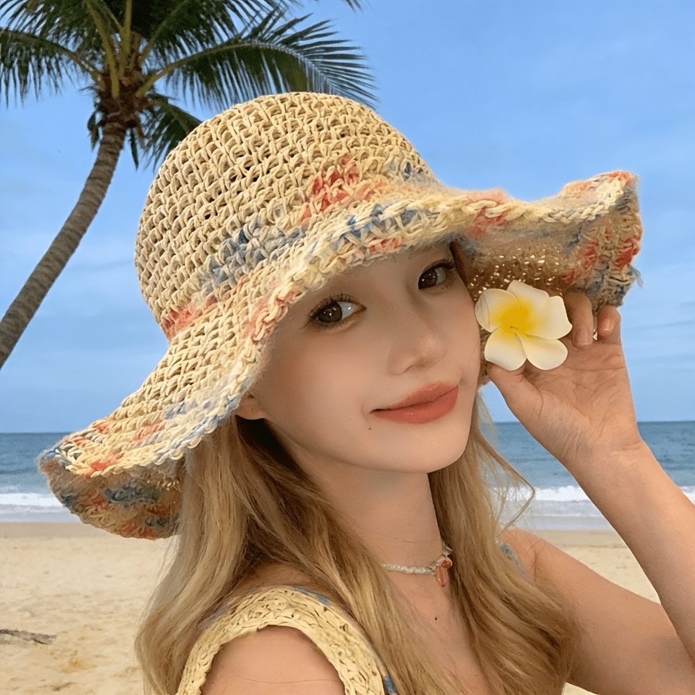2026 New Pastoral Style Summer Straw Hat Women' Vacation Sunshade Small Flower Sun Straw Hat Foldable, Suitable For Outdoor, Travel, Outing, Beach, Seaside And