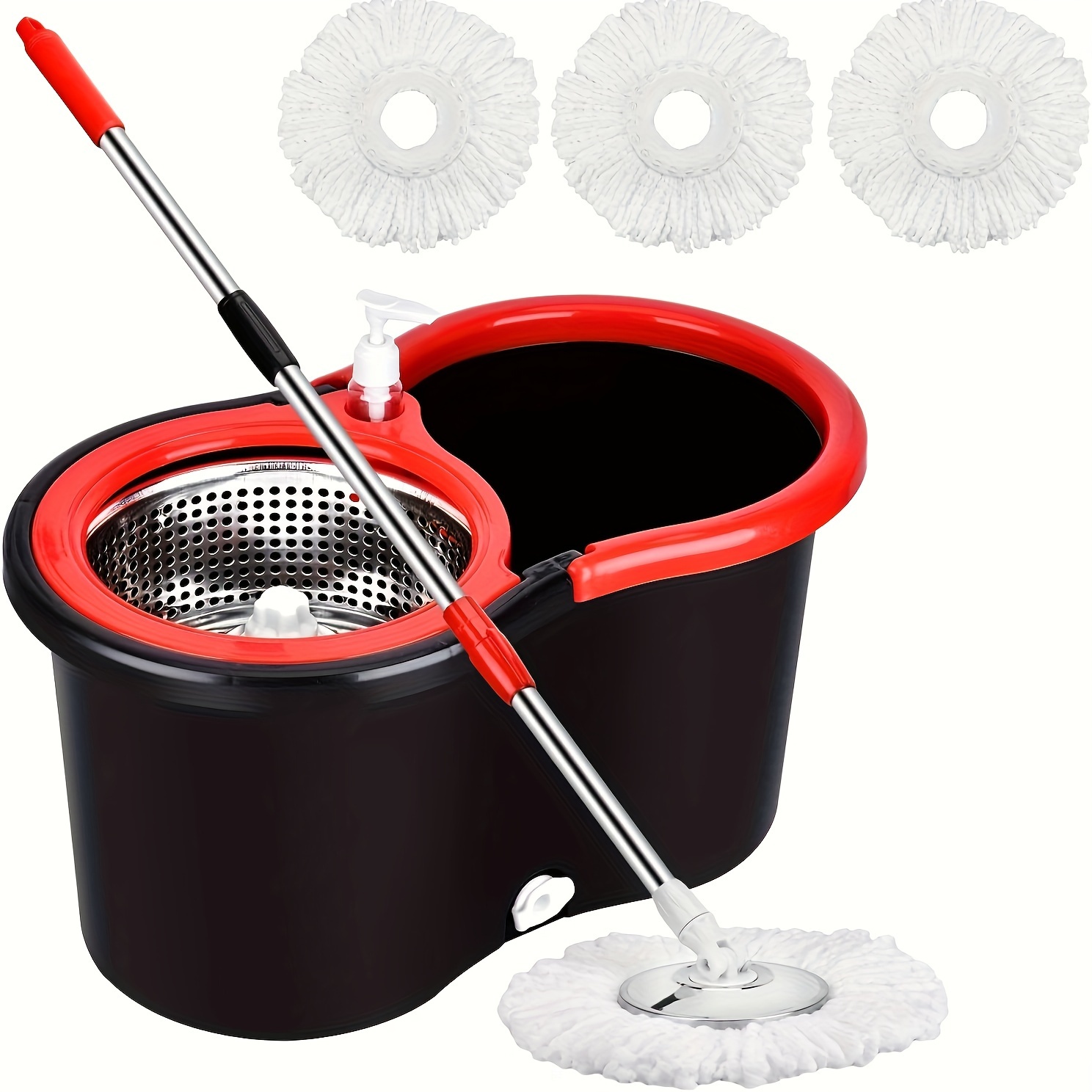 

Mop And Bucket With Wringer Set, Bathroom Mop Bucket, 360-degree Spin Mop And Bucket With 3 Replacement Heads