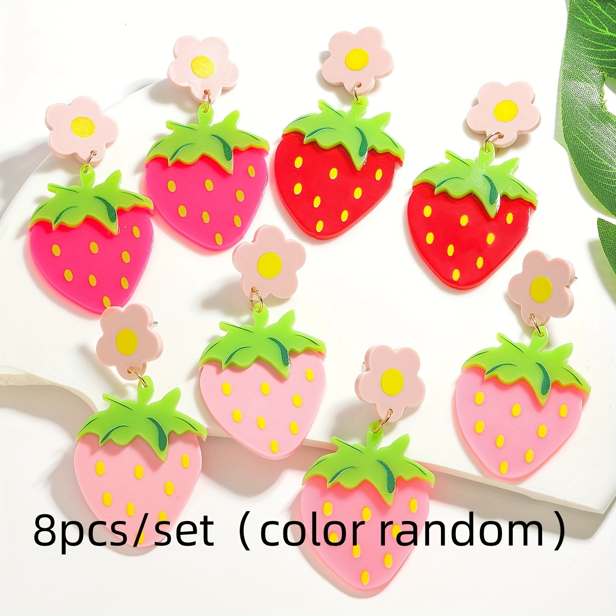 TEMU 4pcs/8pcs Boucles d'Oreilles Acryliques Japonaises-Coréennes à Motif Marguerite Imprimées, Accessoires Mignons de Fruits Cartoon pour Femmes en