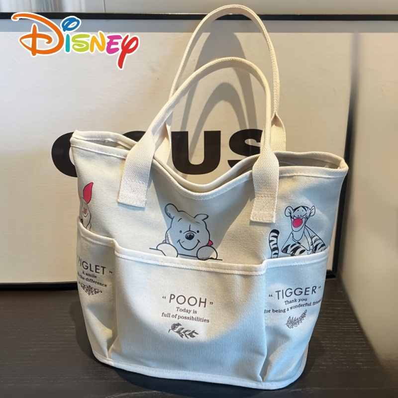 

Disney Printed Canvas Tote Bag, Vintage Single Shoulder Bag, Large Capacity Multi-pocket Handbag