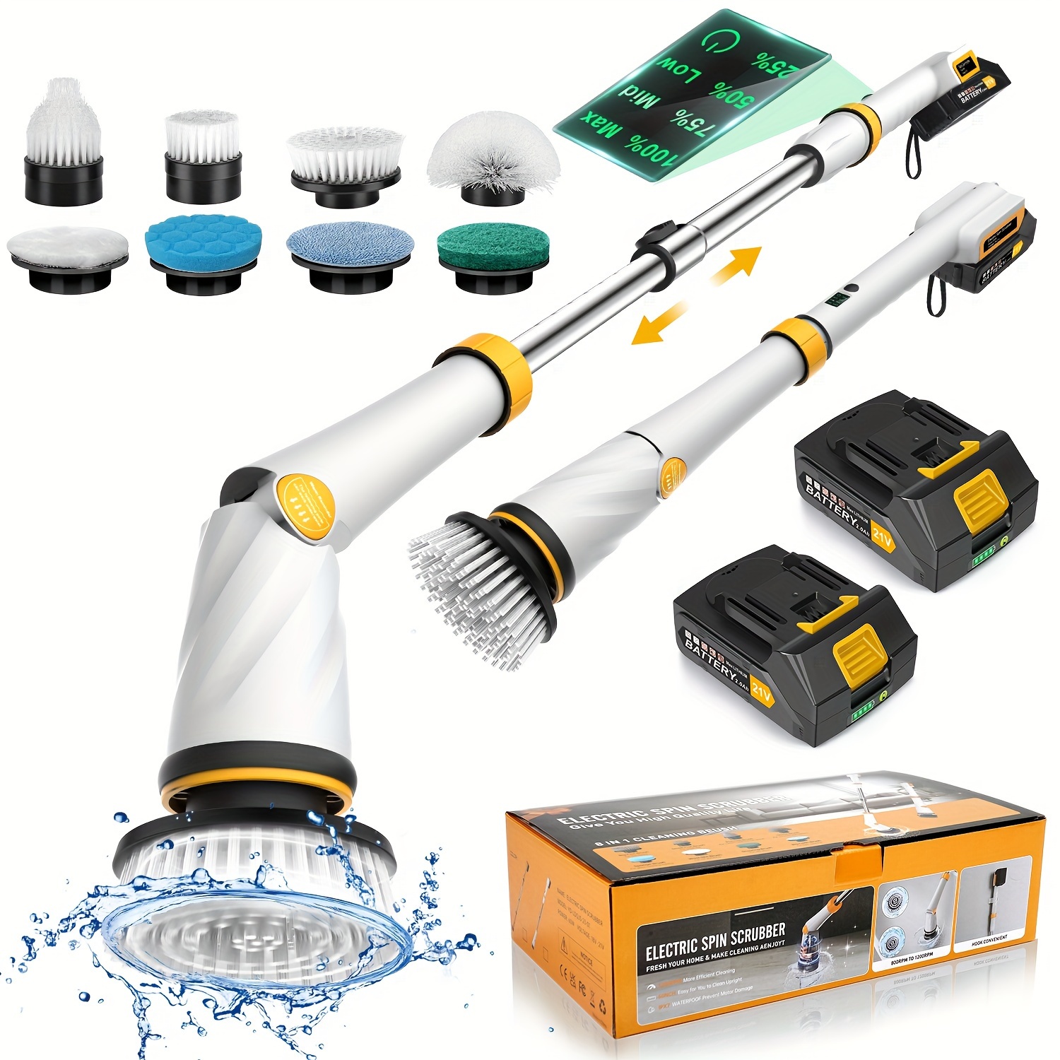 

1200 Rpm Powerful Electric Spin Scrubber With 8 Cleaning Brush, Cordless Shower Scrubber