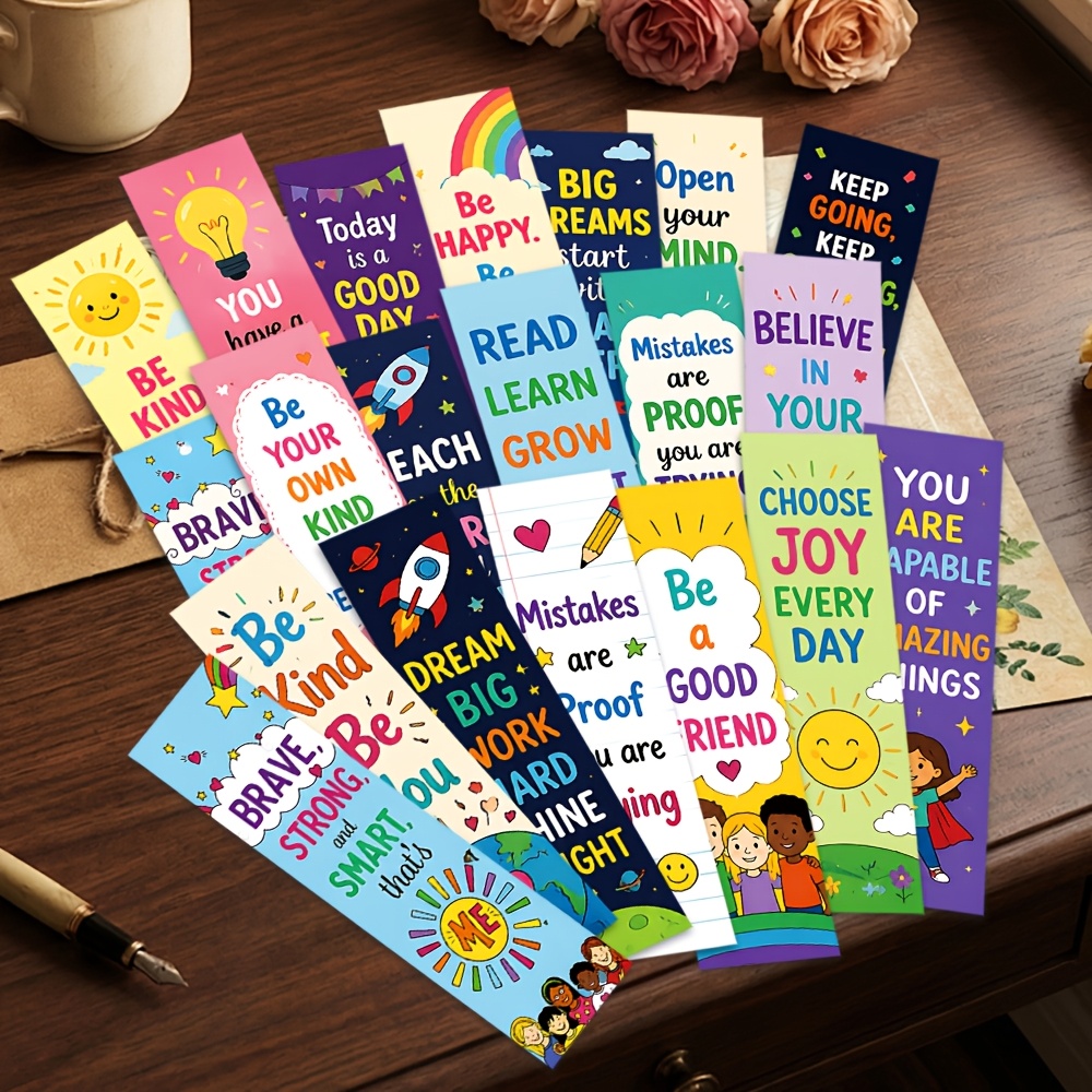 TEMU 20 stuks Multicolor Inspirerende Quotes Cartoon Karakter Vol Energie 'S Fun Bladwijzer Set 5.9 X 1.57 Inches Modieuze Trendy Niche Bladwijzers