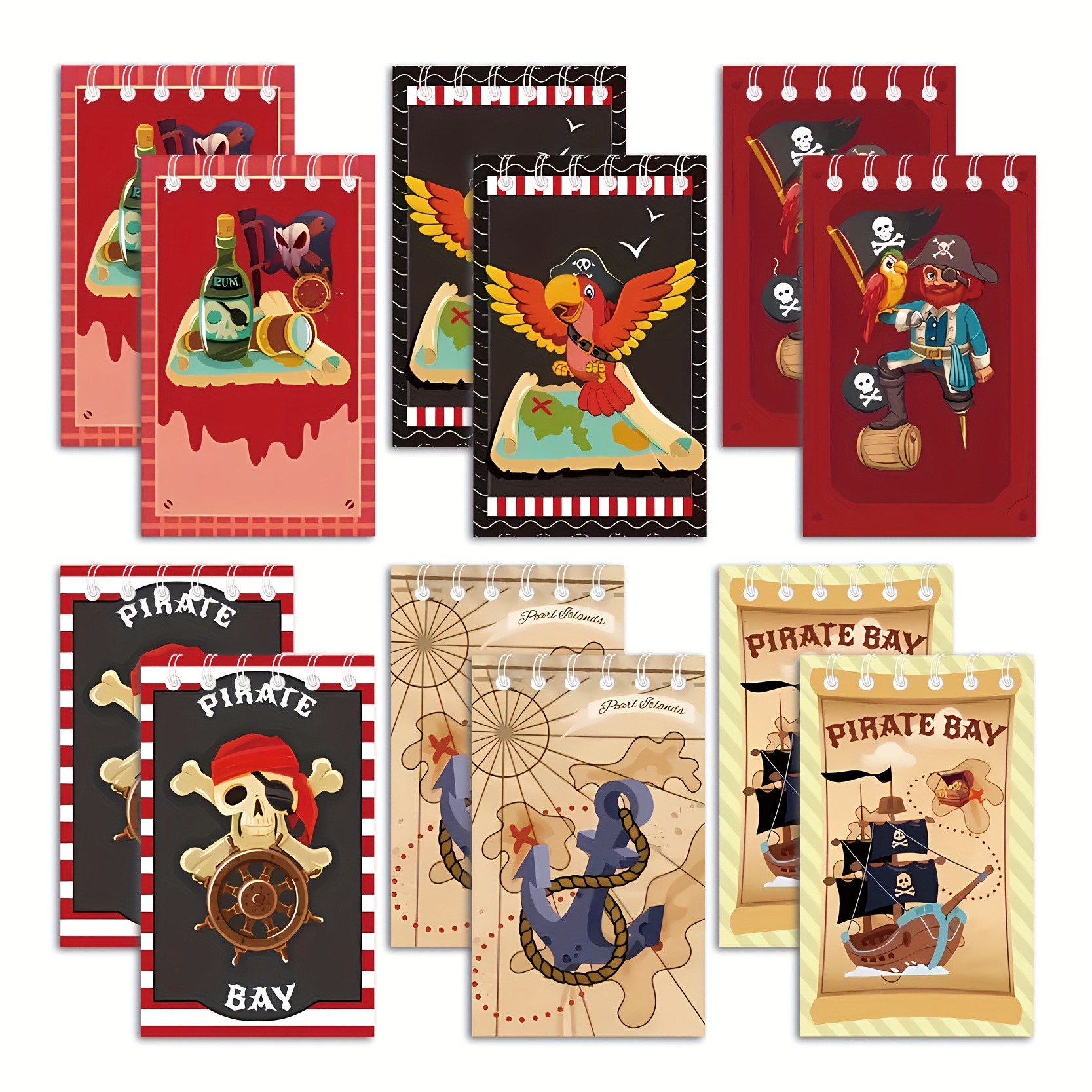 Image of Set Of 12 Small Pirate-themed Notepads, Perfect As Party Favors For A Pirate-themed Celebration, Featuring Spiral Binding And Ideal For Birthday Party Supplies