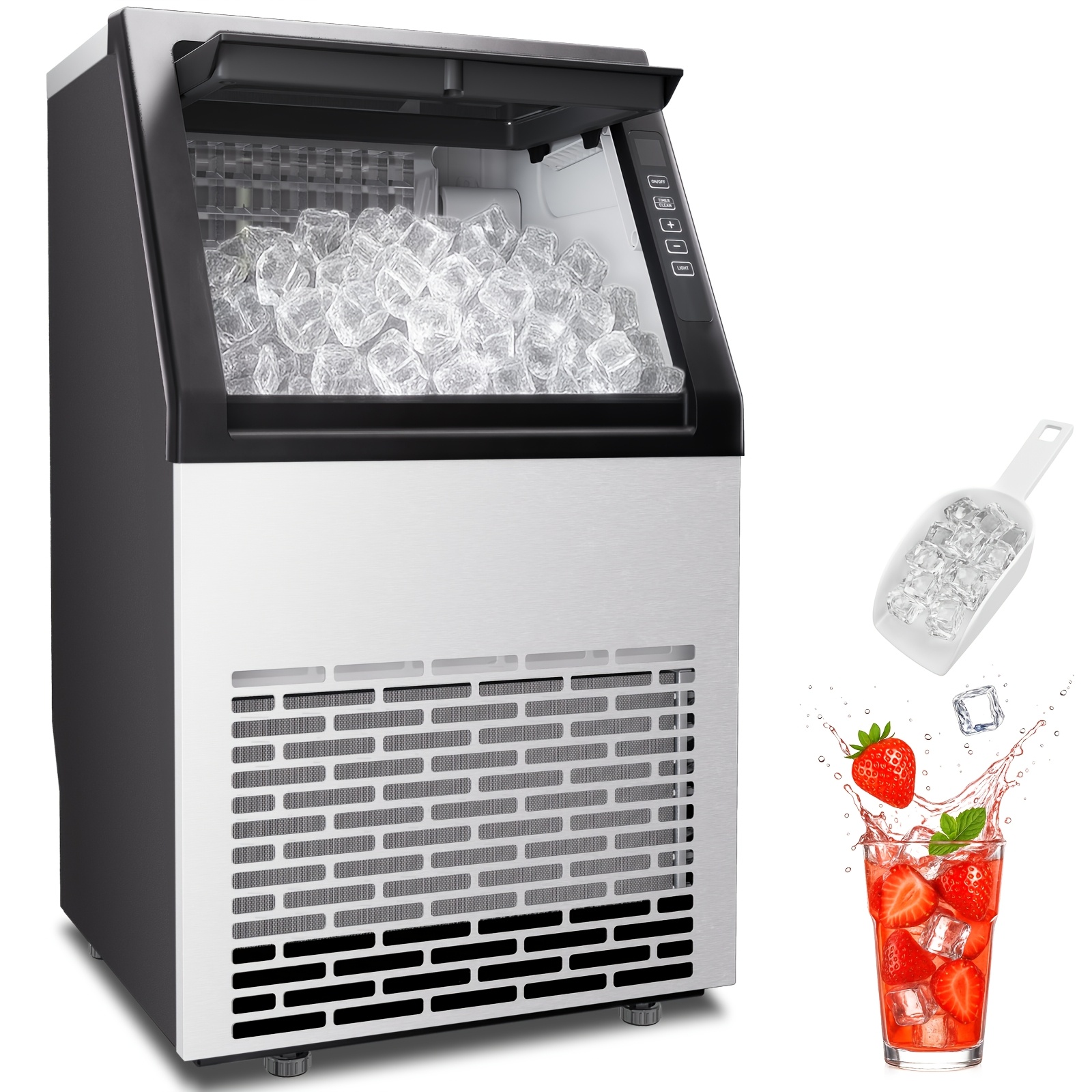 TEMU 110 Lbs/24h Commercial Ice Maker, 36 Cubes/11mins, 13 Lbs Ice Storage Capacity, Counter Ice Maker Self Cleaning, 24 Hour Timer Stainless Steel