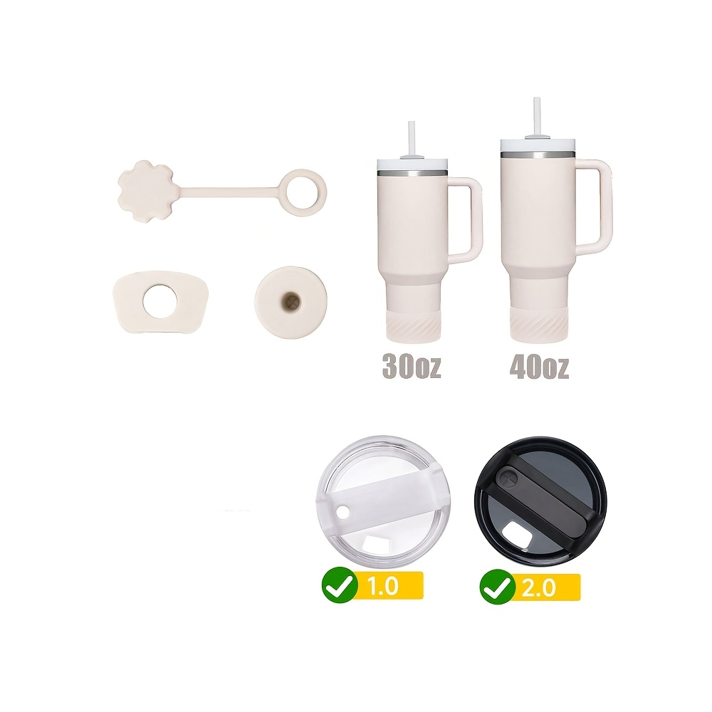 juego de accesorios para vasos tumbler de 4 piezas, 1pc bota de silicona para vasos, fundas protectoras para botellas de agua, 3pcs tapones antiderrames, tapón de silicona a prueba de fugas y cubierta de   para accesorios de tumbler de 12-40oz Detalles del producto 5