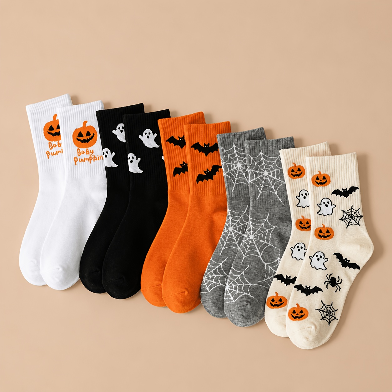 TEMU 5 Pairs Halloween Cartoon Crew Socks, Pumpkin Bat Spider Web Socks For Women Men, Daily Party Wear