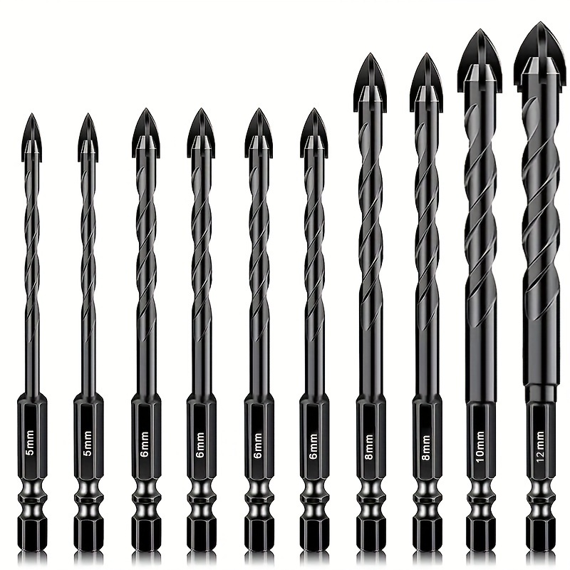 

10pcs Masonry Drill Bits, Concrete Drill Bit Set For Tile, Brick, Glass, Plastic And Wood, Carbide Tip Work With Ceramic Tile, Wall Mirror, Paver On Concrete Or Brick Wall