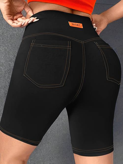plus size plus size womens pocket stretch waist tight shorts label decor comfortable wide waist elastic fabric versatile plus size womens leggings