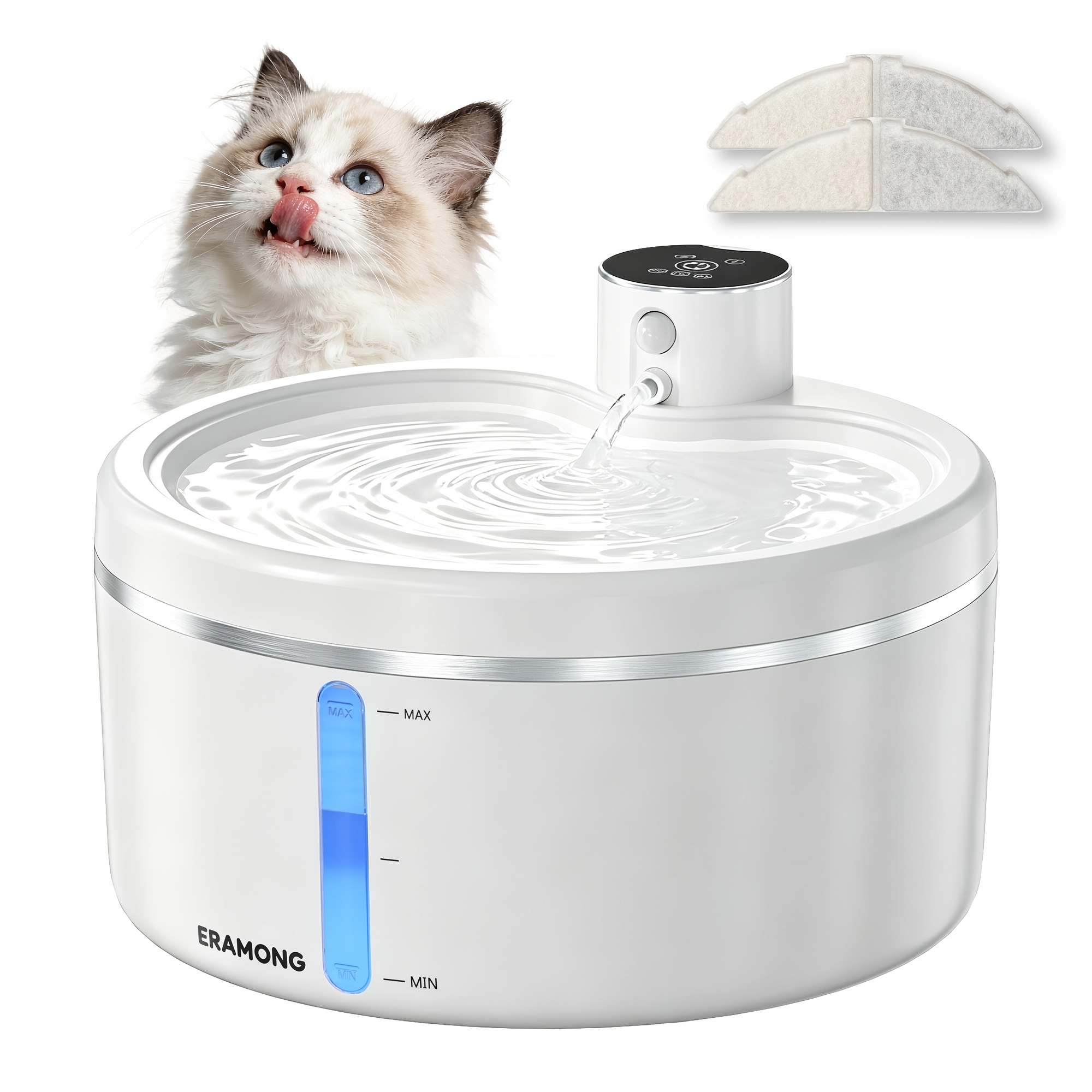 Image of Cordless Pet Water Fountain 2.5l - 4000mah Battery, Motion Sensor, Auto Dispenser With 2 Filters For (12-pack Filters Sold Separately)