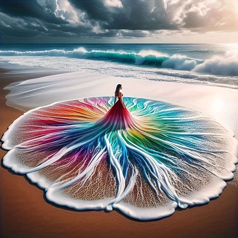 

Diy 5d Diamond Painting Kit - Colorful Sea Waves & Beautiful Lady | Full Drill Round Diamond Art Embroidery | Frameless 15.75x15.75in Canvas | Craft & Wall Decor Gift