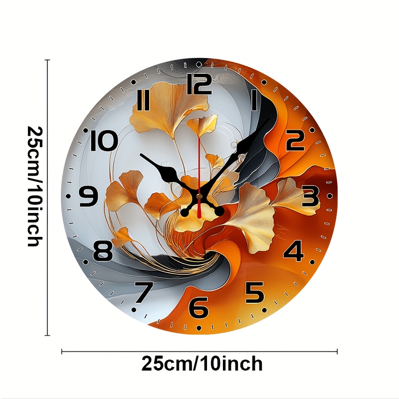 TEMU Horloge de fond à feuilles de ginkgo Boho-Chic - Horloge murale plate et silencieuse ronde de 10 pouces en placage de bois style Europe et