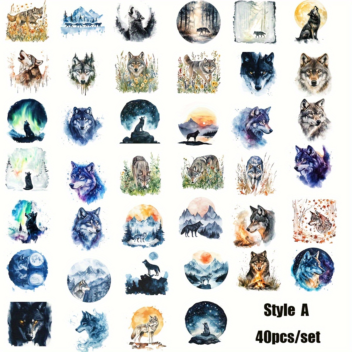 40pcs/set Retro Handmade Wolf High Quality Stickers - Creative Starry Sky Wolf Head Decals For Journals, Notebooks, And Scrapbooking