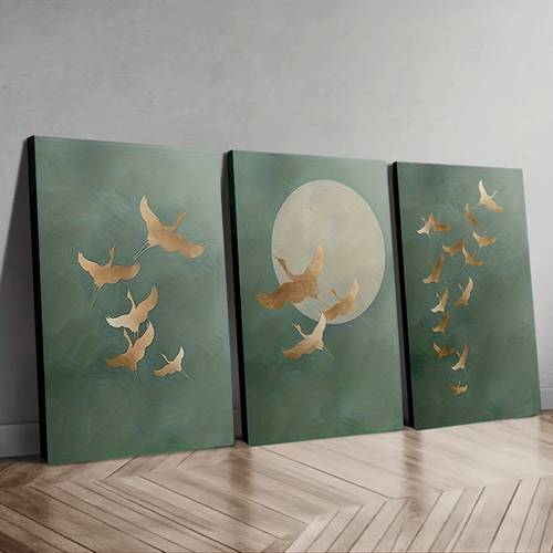 item picture 2d flat 3pcs wooden framed canvas art in flight triptych wall decor modern abstract night sky with green background set of 3 panels 29 97x39 88cm or 39 88x59 94cm canvas wall art 2d flat