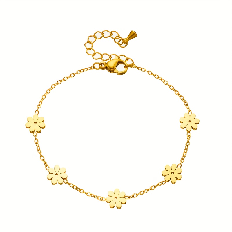 TEMU Bracelet doré en acier inoxydable pour femmes, et élégant, pendentif fleur doré facile à , ajouts de bijoux minimalistes, idéal pour les