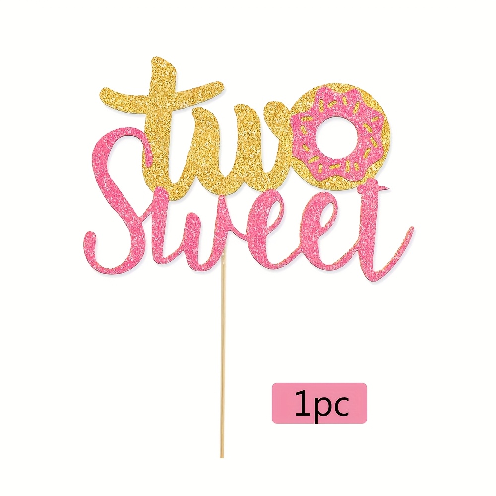 Image of 1pc Of Donut-themed Birthday Party 2 Toppers, Donut Cake Picks, Donut Party Cake Decoration Supplies