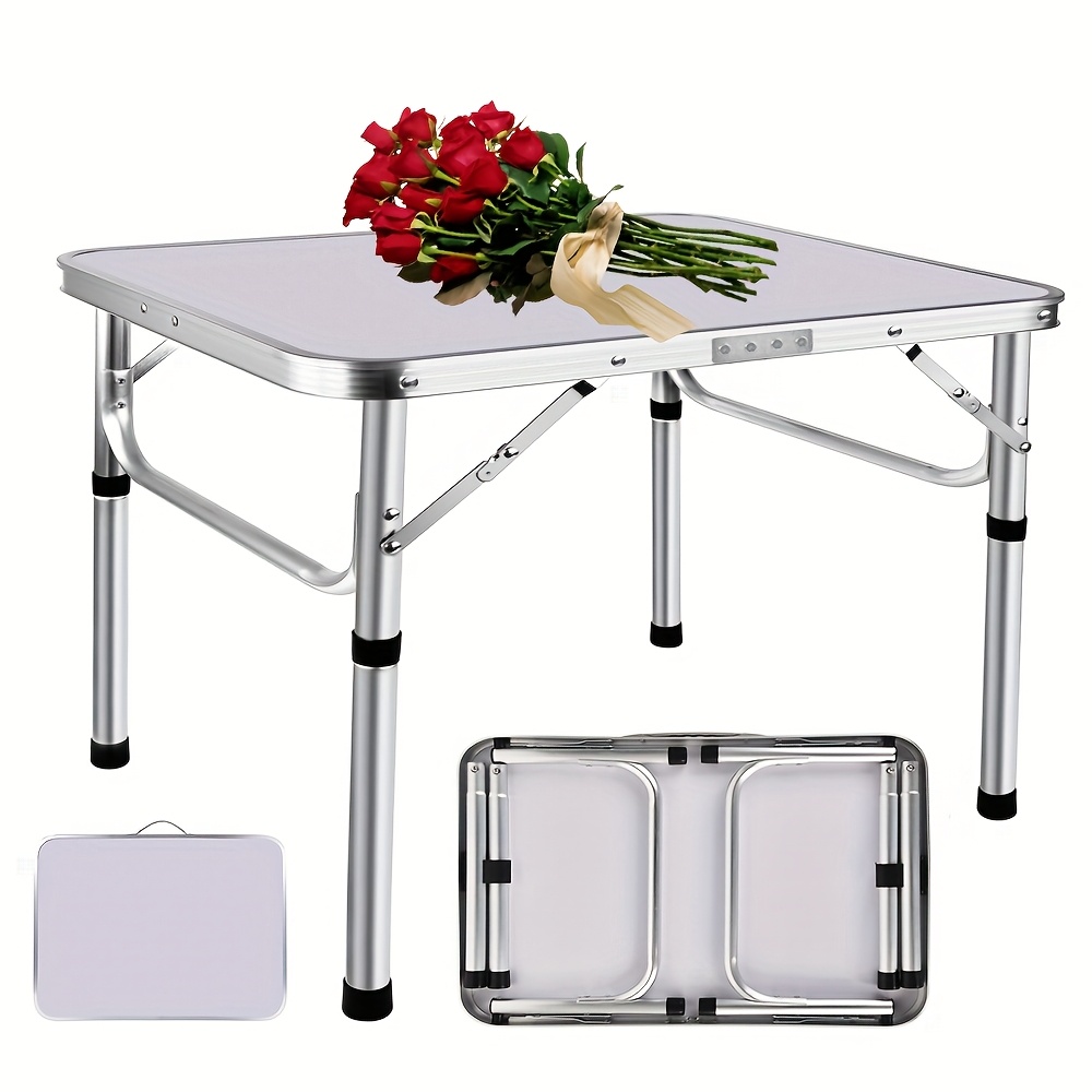 TEMU 1pc 2ft Folding Camping Table, Portable Outdoor Picnic Table, Fold Away Utility Table, Foldable Aluminum Table For Outdoor Indoor Kitchen Garden