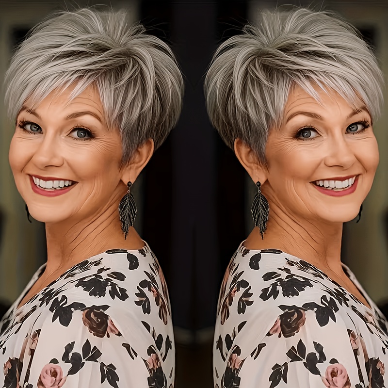 TEMU Perruque courte et style en cheveux humains brésiliens, fabriquée à , avec frange, dentelle, colle, pour femme, , 6 pouces, adaptée à toutes les
