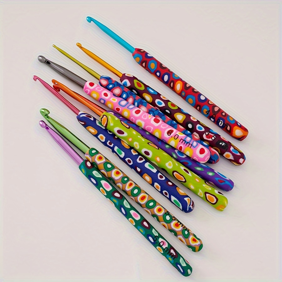 

Cartoon Pattern Braided Tool Soft Clay Handle Crochet Long Shape Soft Clay Handle Aluminum Crochet 1 Set Of 9pcs