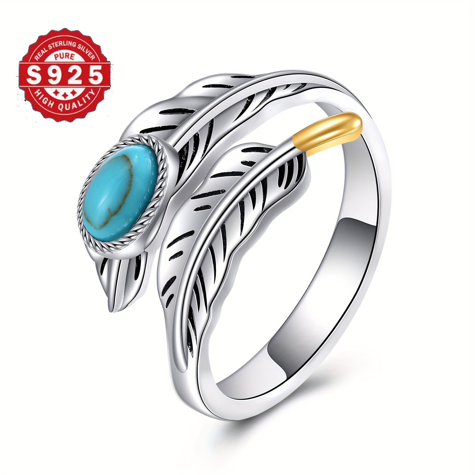 Turquoise Feather Ring Women's Sterling Silver Jewelry Gift