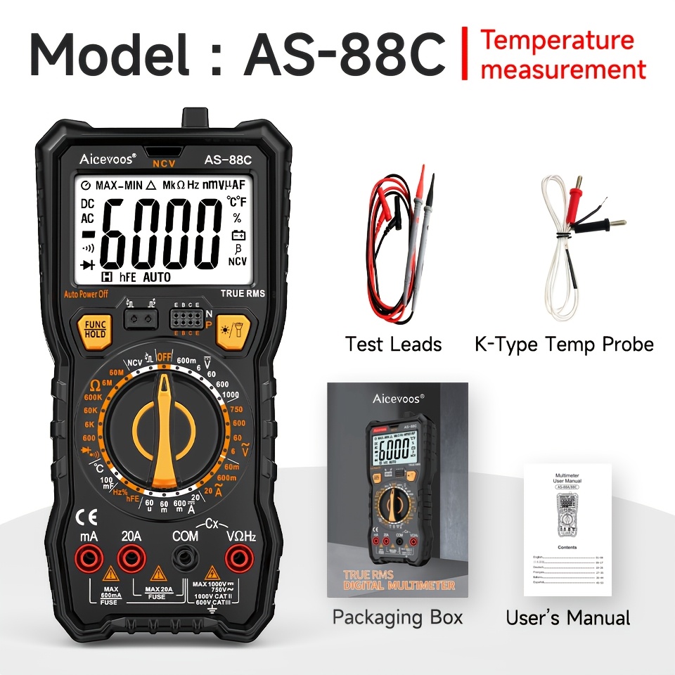 Image of Digital Multimeter, 6000 , Multimeter, Ac/ Voltage, Ac/ Current Tester, Electrical Professional Multimeter, Ncv Tester, Frequency, Buzzer, , Resistance, Measurement