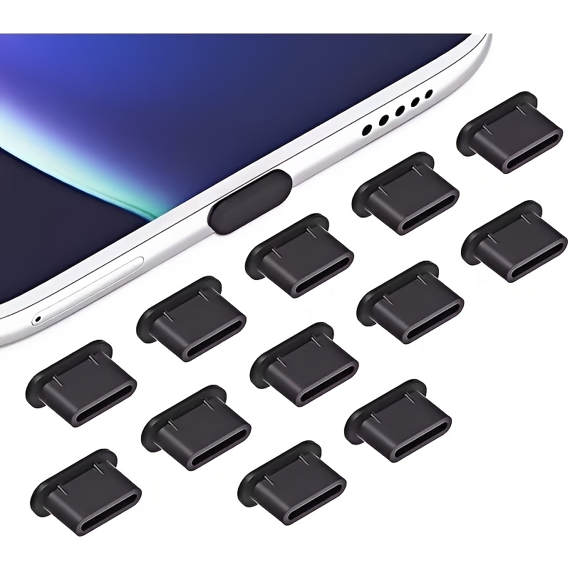 TEMU Lot de 12 bouchons -poussière pour port de charge de type C - Protecteurs USB-C pour téléphones et , disponibles et blanc, avec un couvercle