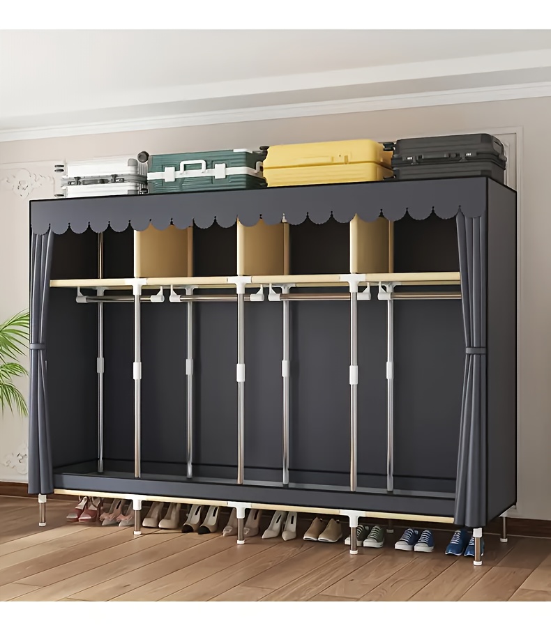 Large Capacity Freestanding Wardrobe with Metal Frame, Dustproof Storage Organizer for Bedroom, Dorms, and Rental Apartments - Mount, Independent Design, Under 3.2 Cubic Feet Closed Storage