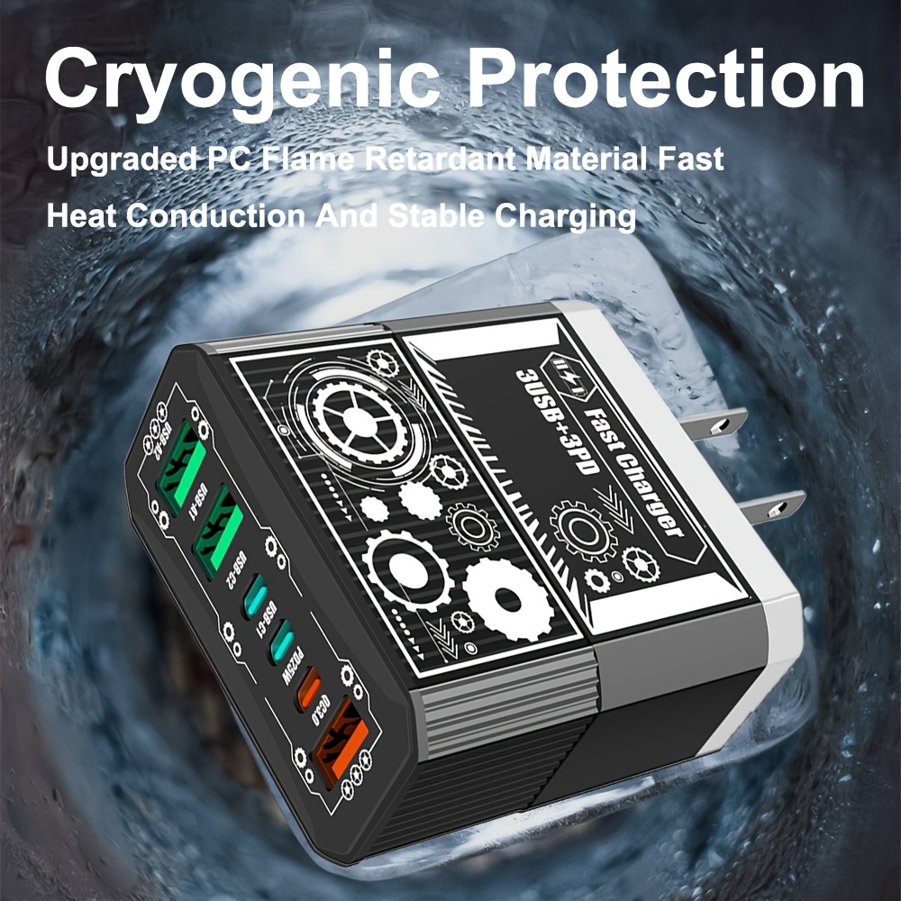 3USB + 3PD Total 40W Mobile Phone Fast Charging Adapter, US Plug 6 Ports Charger QC3.0 Fast Charging for iPhone for Samsung Travel Charger Wall Charger, Multidevice Charging, Spacesaving Charger, Compact Charger, Efficient Charging Technology, Sturdy