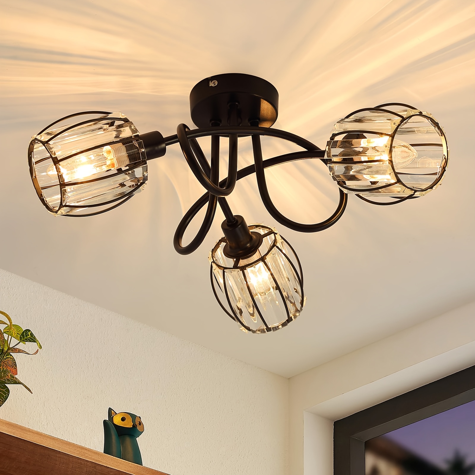 1pc 3-bulb Vintage E14 Black Living Room Lamp Hallway | Crystal Retro Ceiling Light Ceiling Spotlight Surrounded Design Industrial Spotlight Indoor Round Metal Bedroom Kitchen Does Not Source