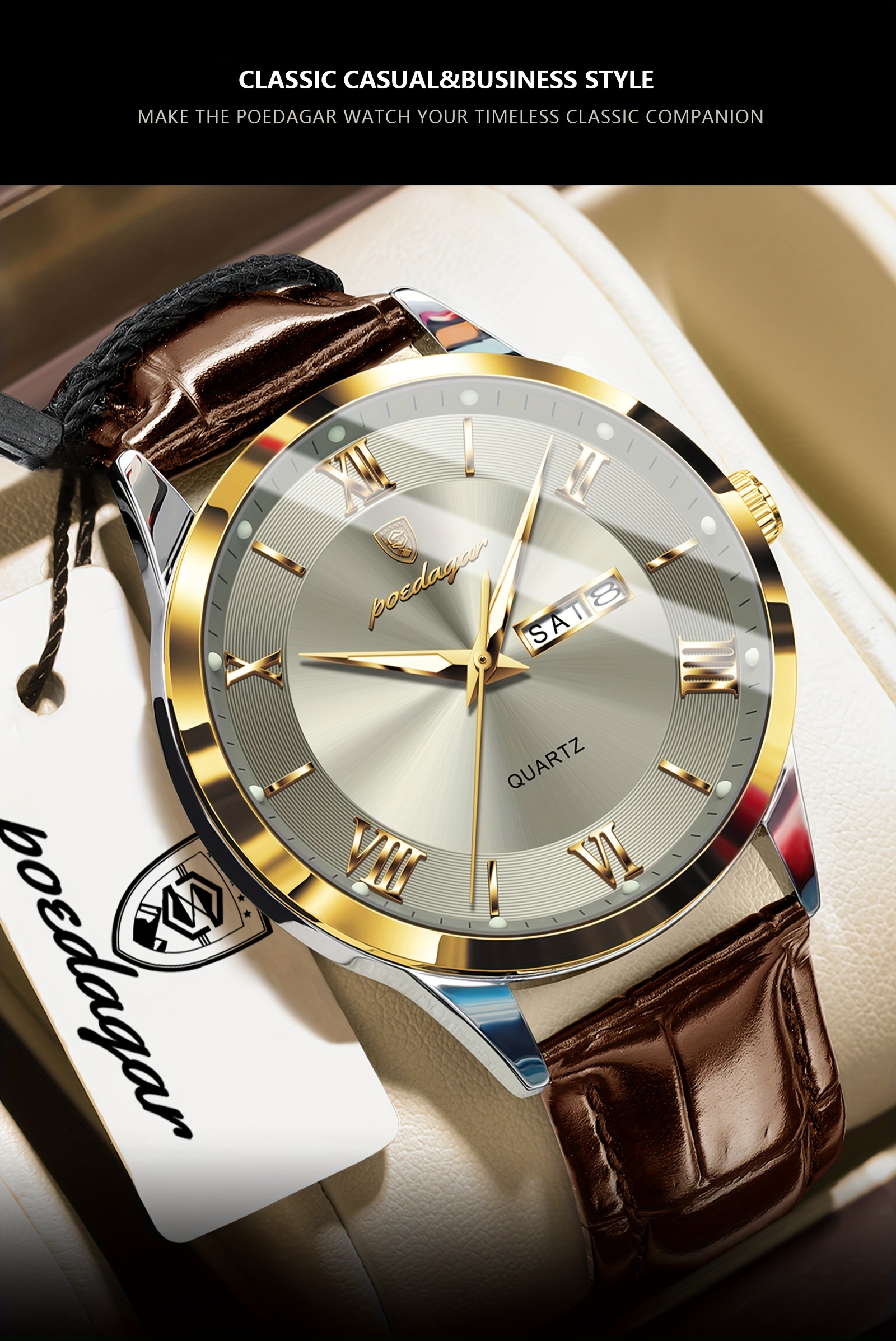 Luxe Zakelijk Herenhorloge met Lichtgevende Waterdichte Kalender, Casual Quartz Herenpolshorloge