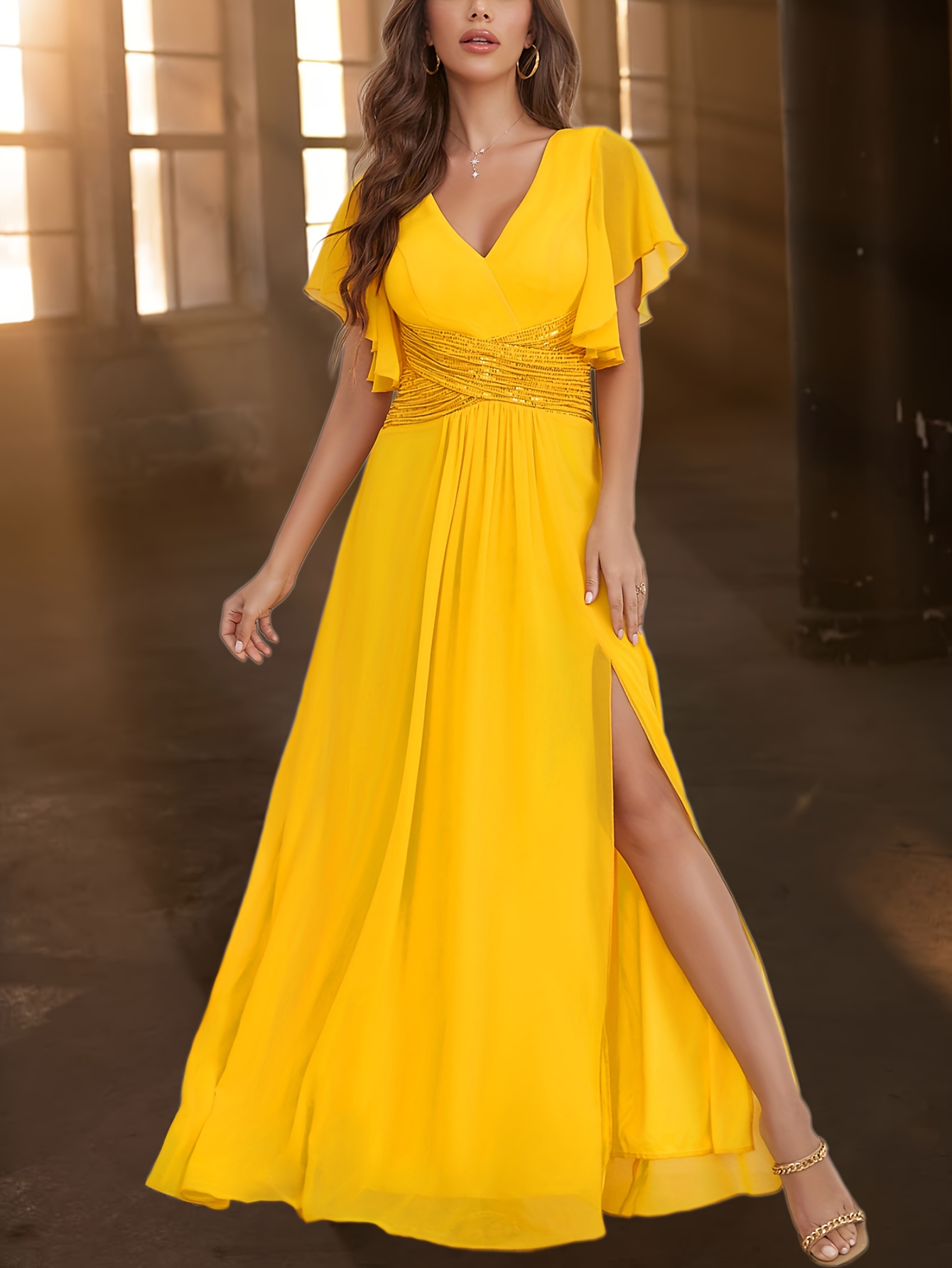 elegant v neck backless sequin stitched waist cinching high - Temu Portugal